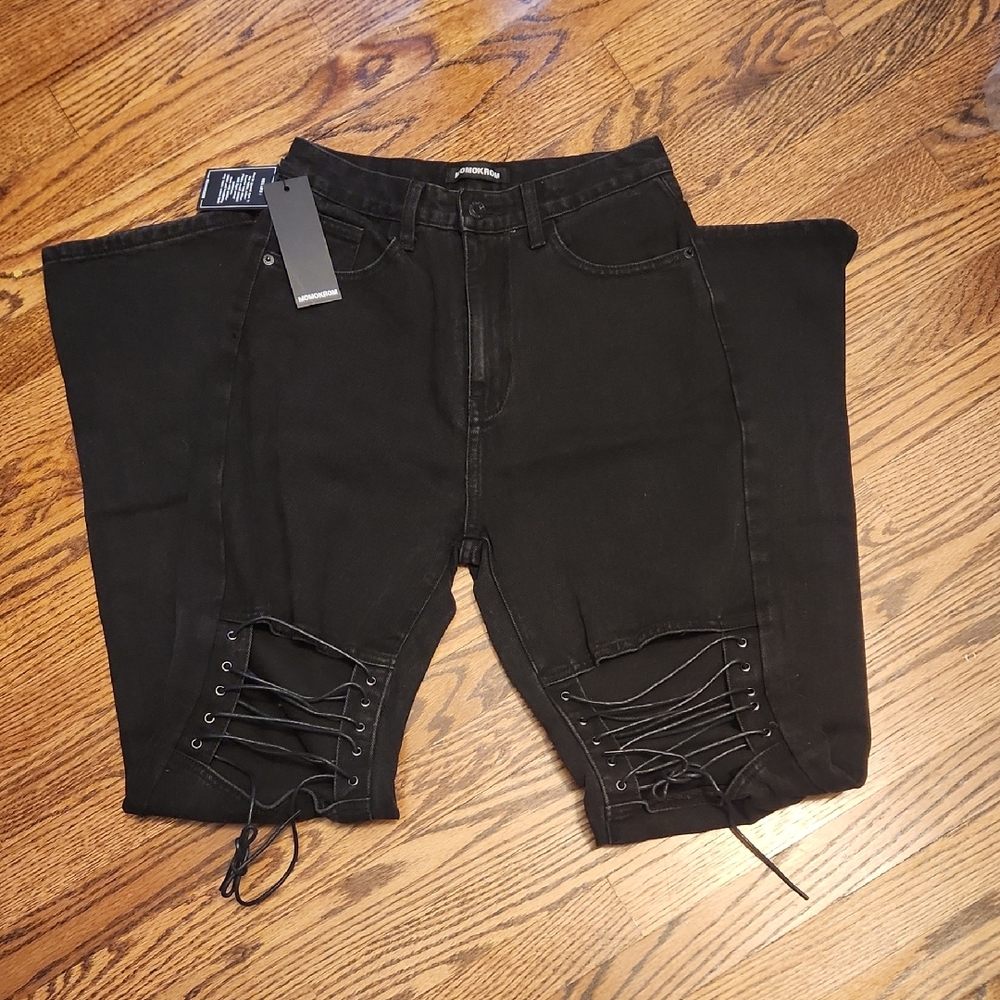 Momokrom Chic Black Flare Wide Leg Jeans